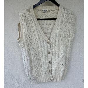 Vtg Moffat Wollens Scotland Cable Knit Cream Button Up Sweater Vest Thick Medium